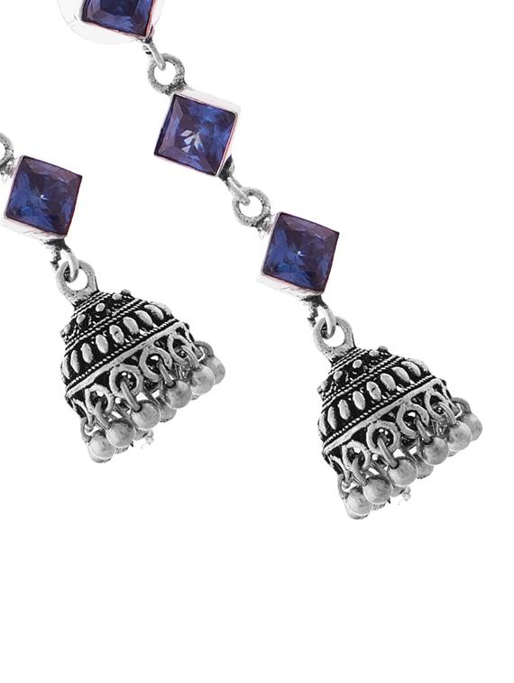 blue & silver toned classic design crystal drop jhumki - 22014488 - Standard Image - 2