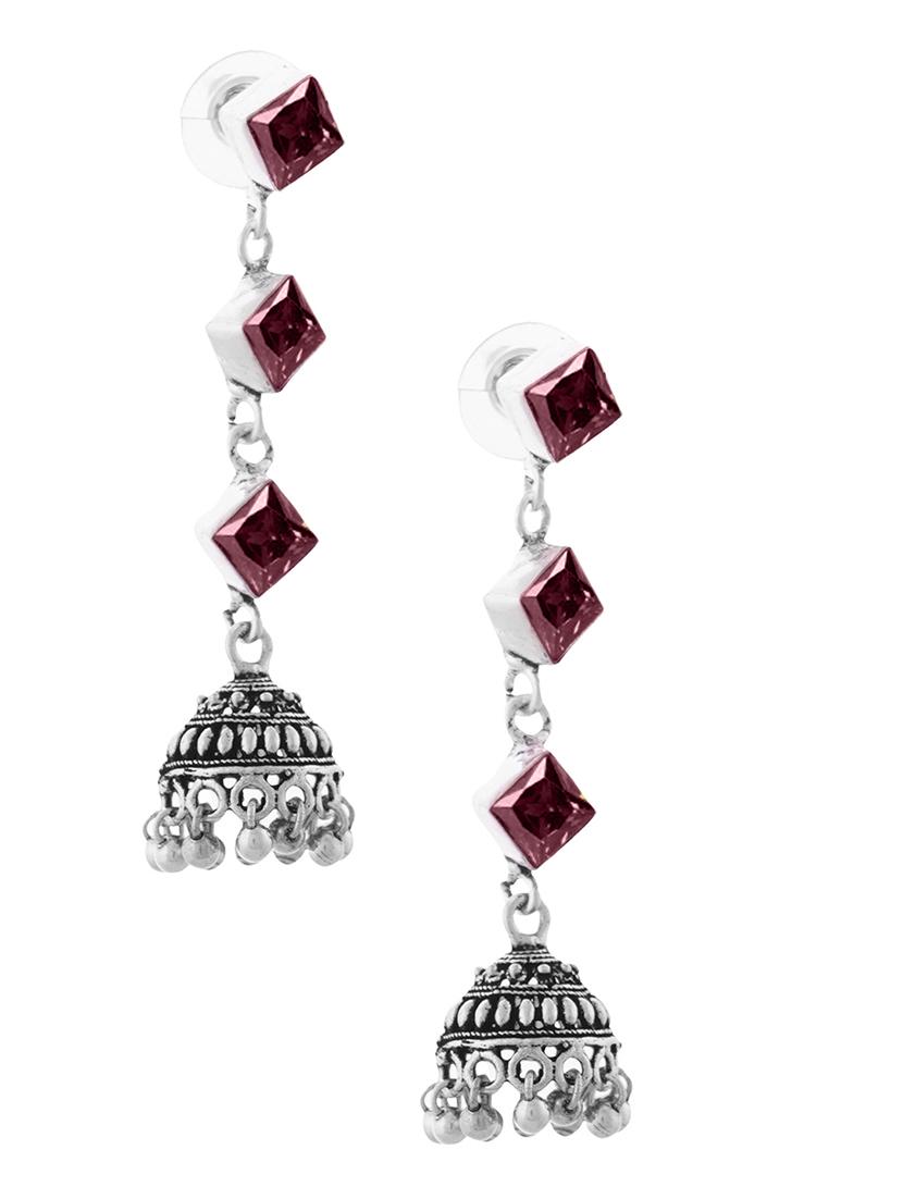 pink & silver toned classic design crystal drop jhumki - 22014489 - Standard Image - 2
