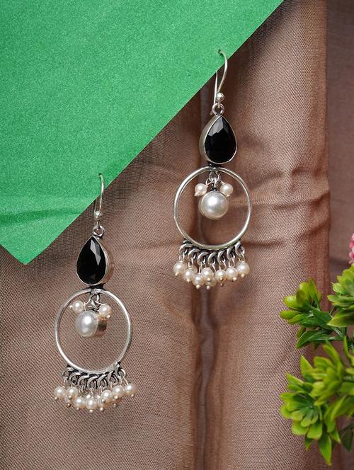 crystals studded and beaded circular drop earrings - 22014490 - Standard Image - 0