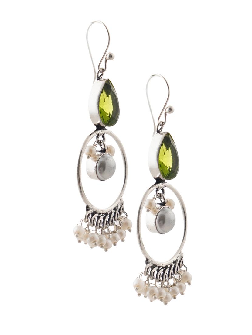 crystals studded and beaded circular drop earrings - 22014491 - Standard Image - 2
