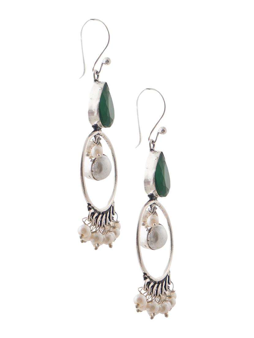 crystals studded and beaded circular drop earrings - 22014492 - Standard Image - 2