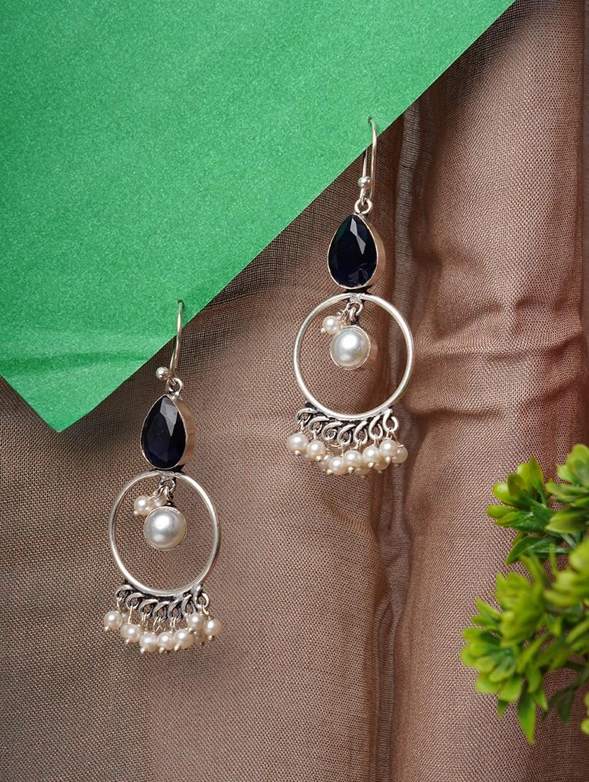 crystals studded and beaded circular drop earrings - 22014493 - Zoom Image - 0