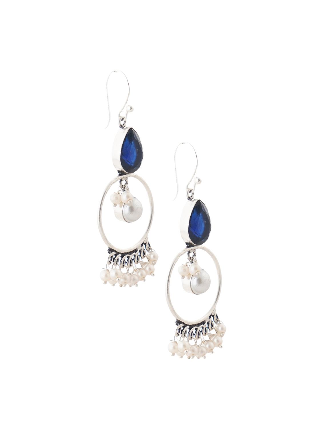 crystals studded and beaded circular drop earrings - 22014493 - Standard Image - 2