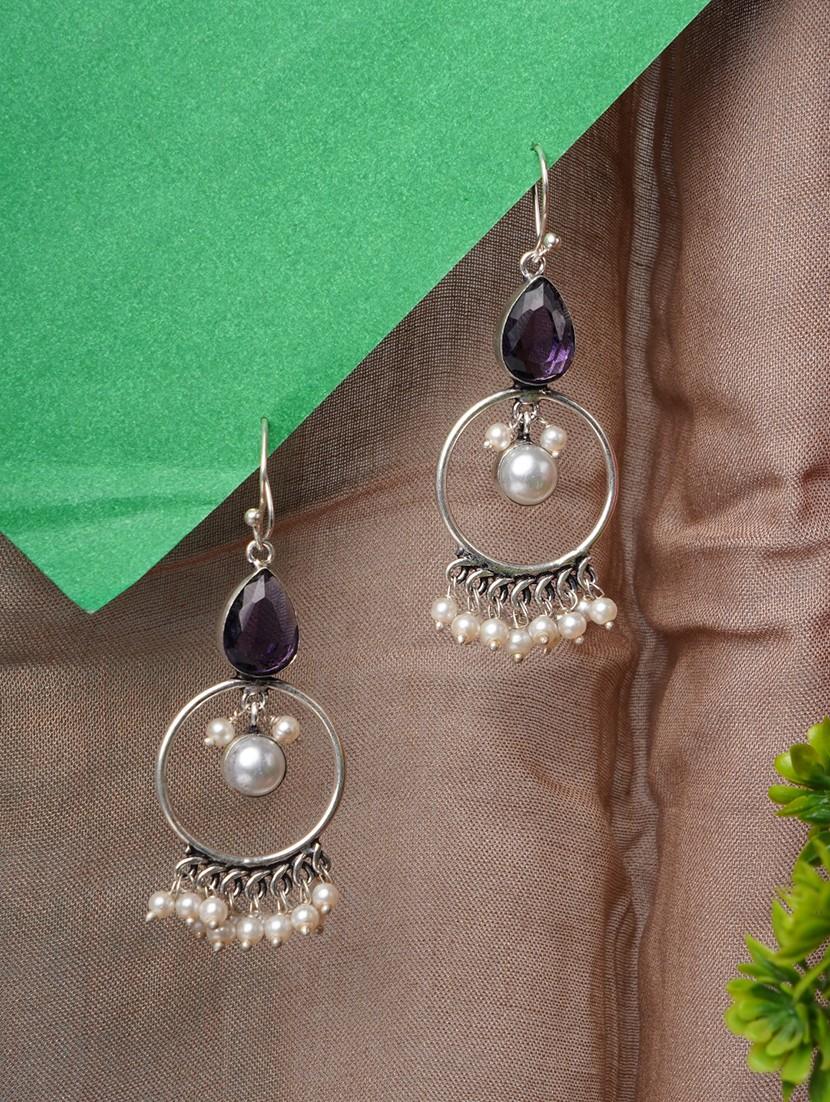 crystals studded and beaded circular drop earrings - 22014495 -  Zoom Image - 0