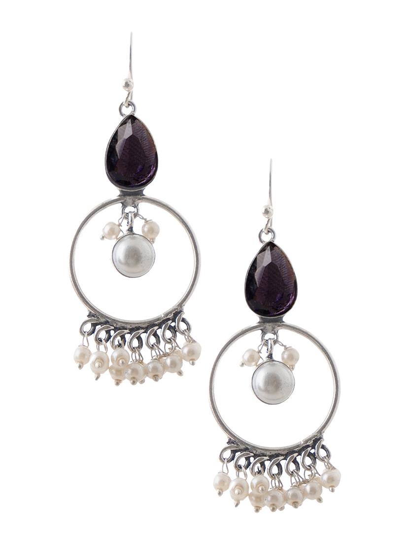 crystals studded and beaded circular drop earrings - 22014495 - Standard Image - 2