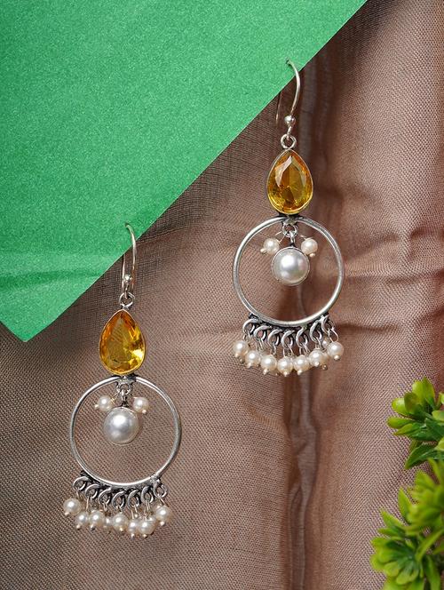 crystals studded and beaded circular drop earrings - 22014496 - Standard Image - 0
