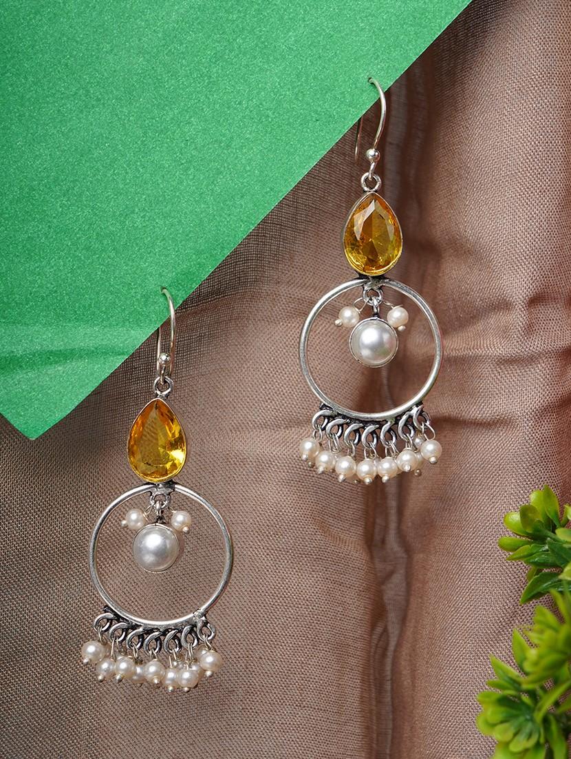 crystals studded and beaded circular drop earrings - 22014496 - Zoom Image - 0
