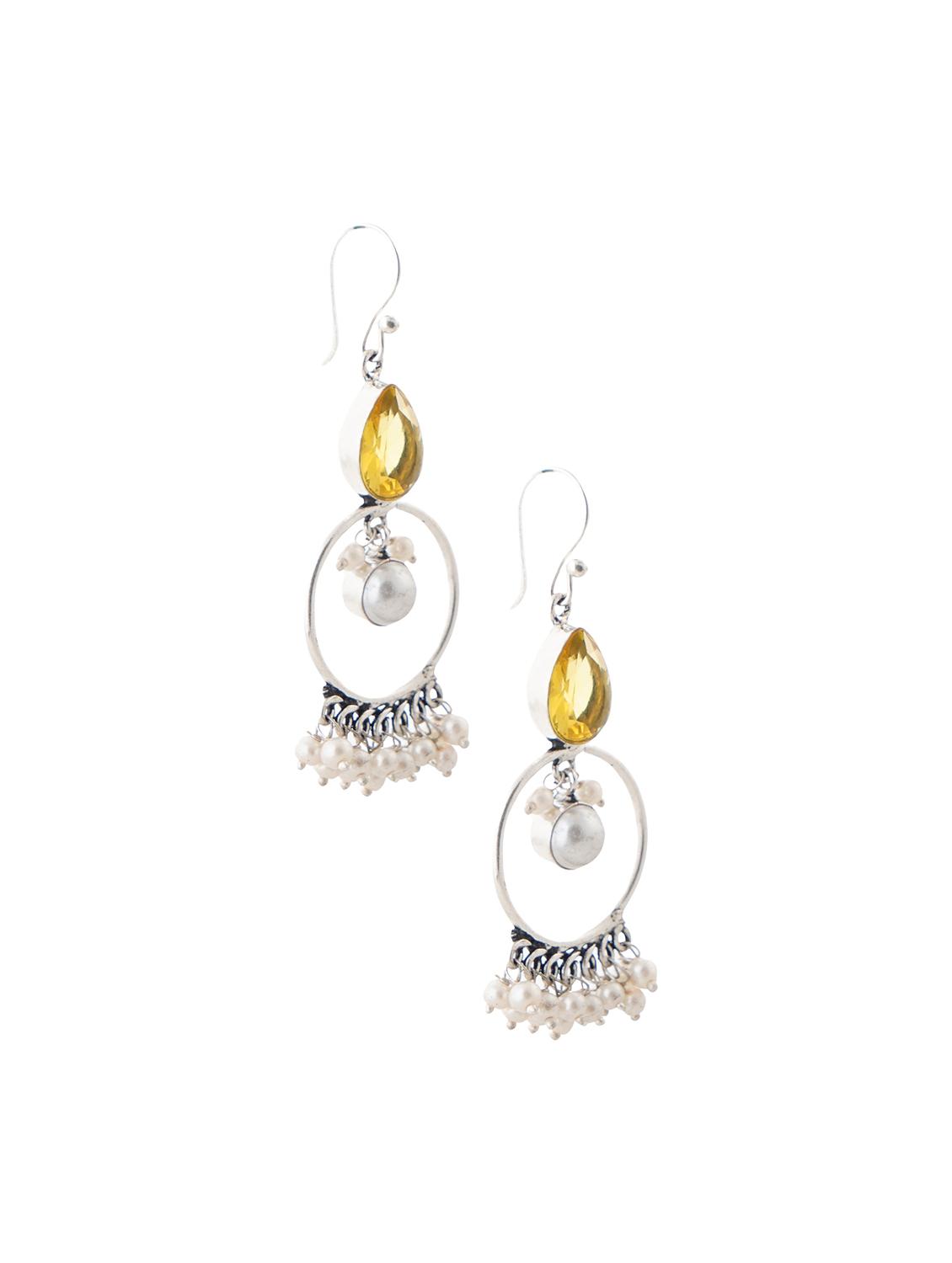 crystals studded and beaded circular drop earrings - 22014496 - Standard Image - 2