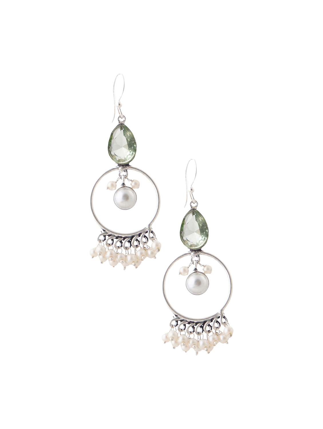 crystals studded and beaded circular drop earrings - 22014497 -  Standard Image - 2