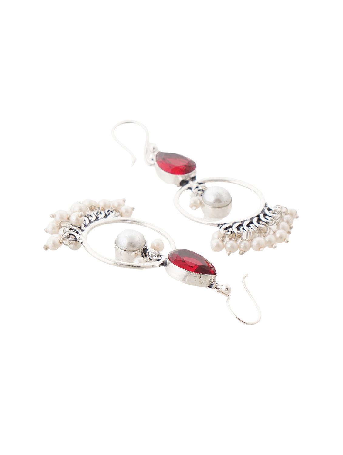 crystals studded and beaded circular drop earrings - 22014499 - Standard Image - 2