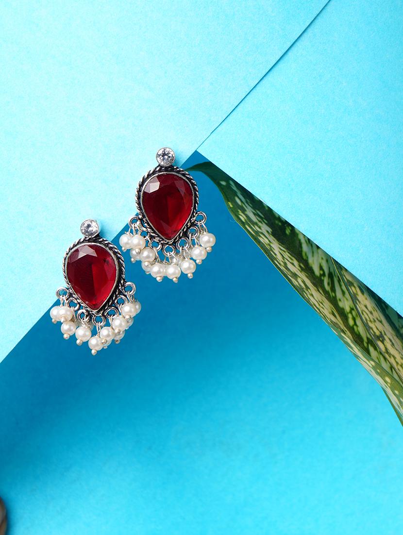 crystals studded and beaded circular stud earrings - 22014501 - Zoom Image - 0