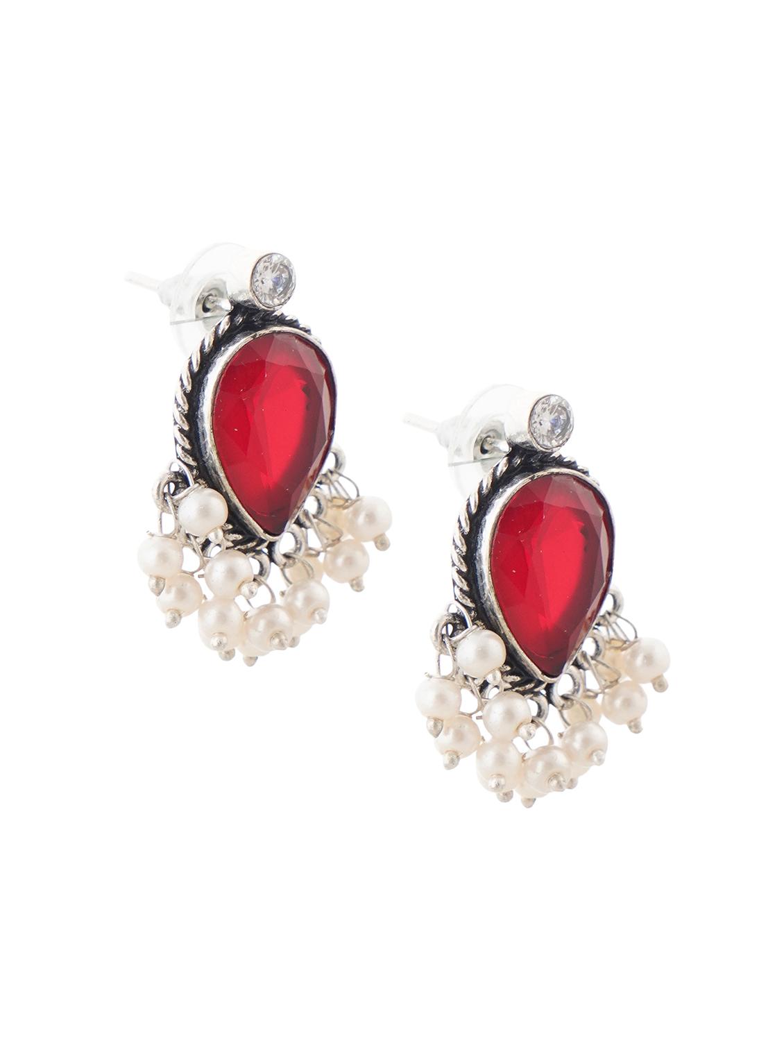 crystals studded and beaded circular stud earrings - 22014501 - Standard Image - 2