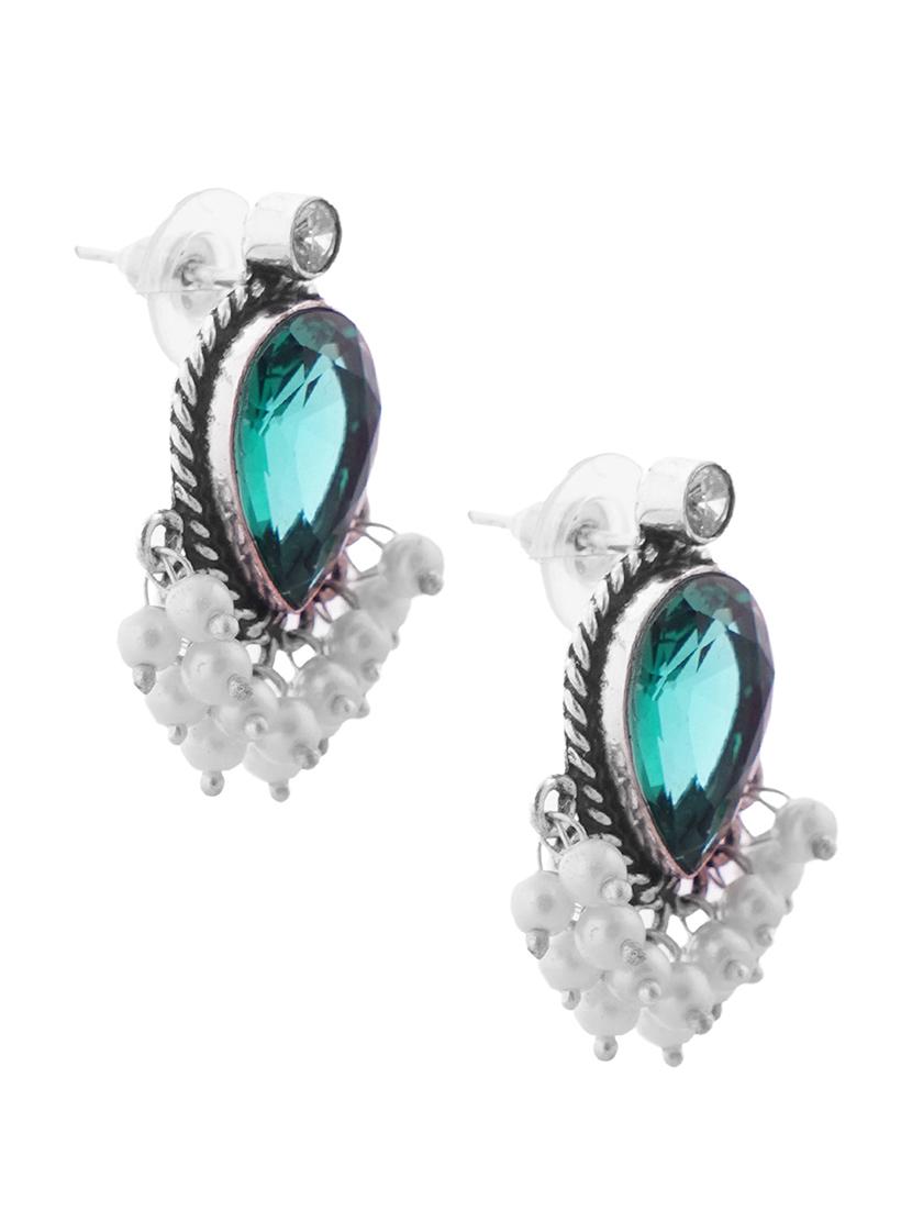 crystals studded and beaded circular stud earrings - 22014502 - Standard Image - 2