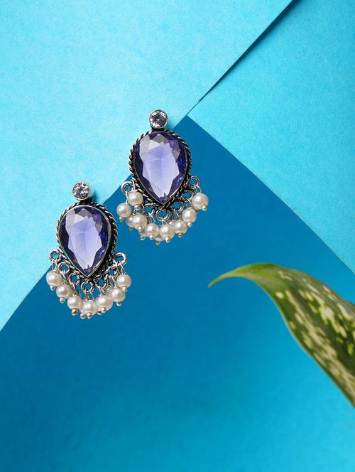 crystals studded and beaded circular stud earrings - 22014503 - Standard Image - 0
