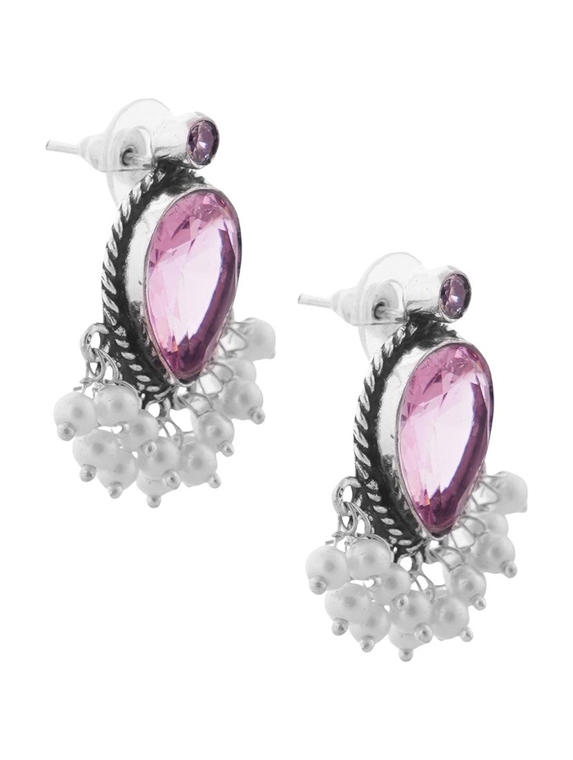 crystals studded and beaded circular stud earrings - 22014504 - Standard Image - 2