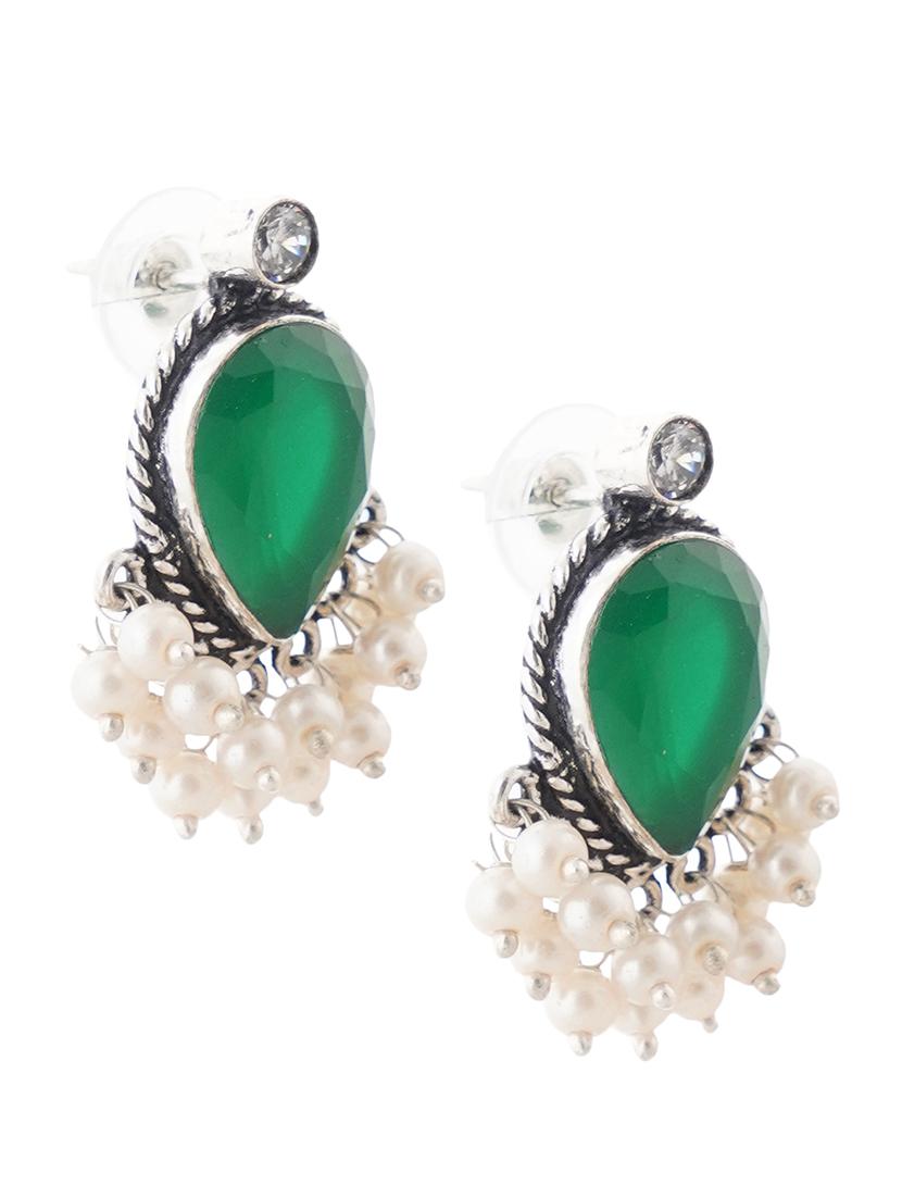 crystals studded and beaded circular stud earrings - 22014505 - Standard Image - 2