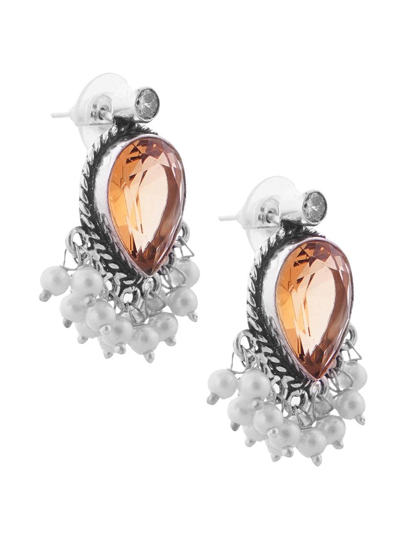 crystals studded and beaded circular stud earrings - 22014506 - Standard Image - 2