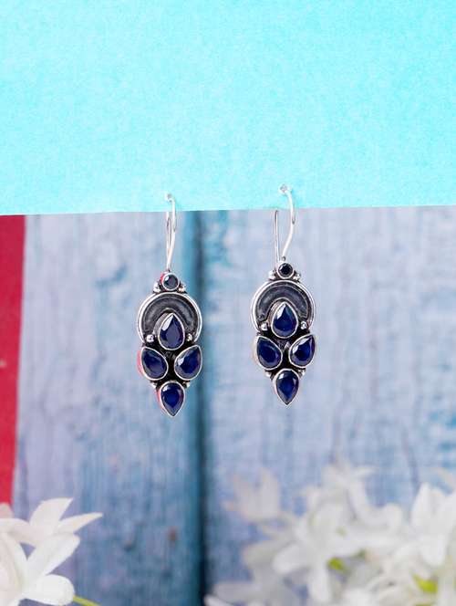 blue & silver toned classic design crystal drop stylish earring - 22014508 -  Standard Image - 0