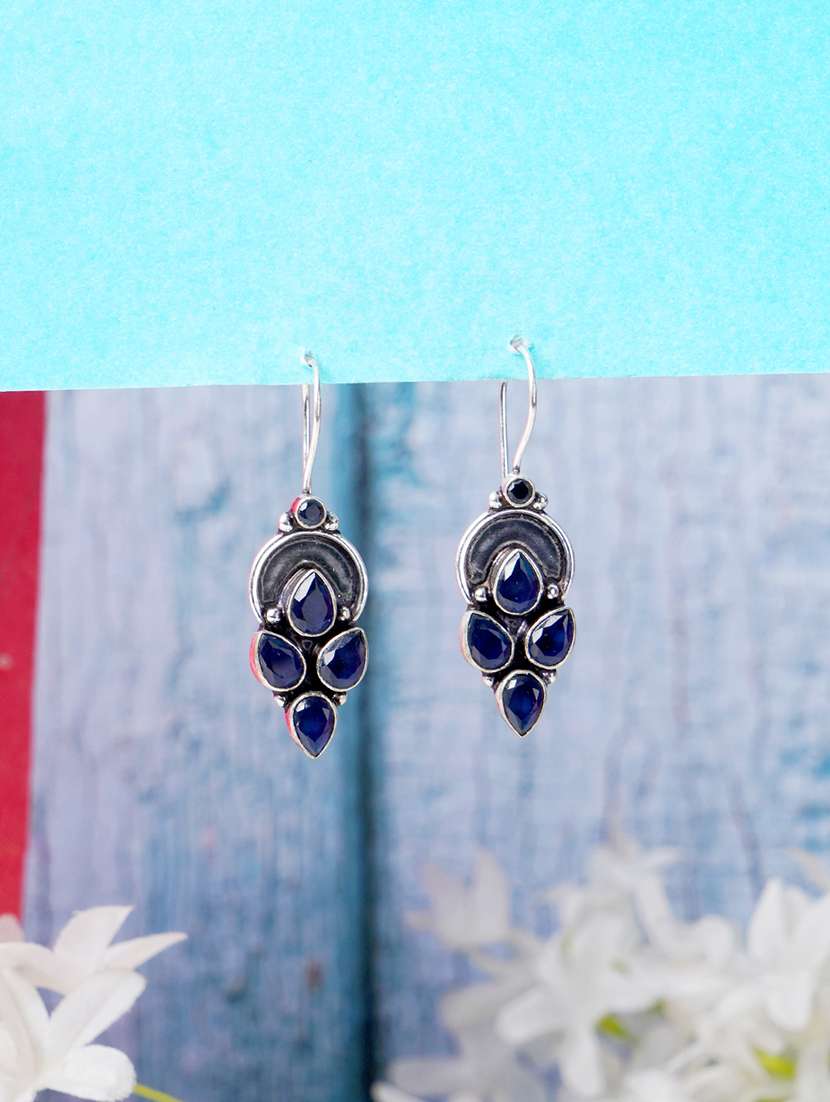 blue & silver toned classic design crystal drop stylish earring