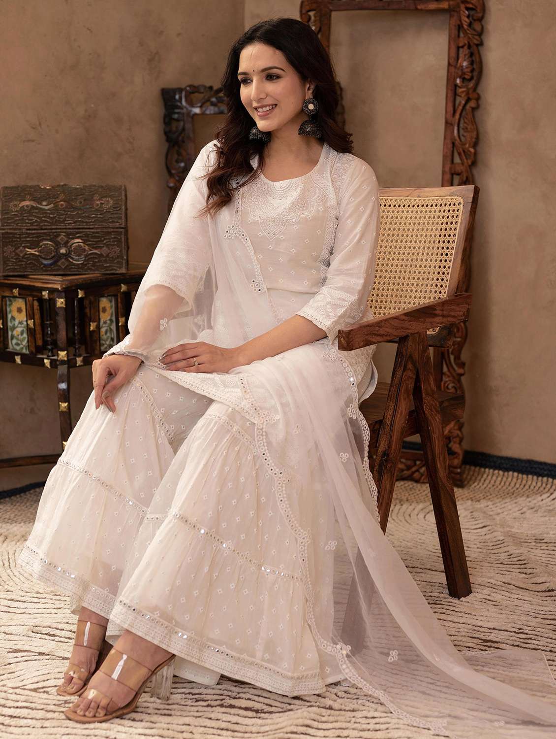 women three quarter sleeve kurta sharara with dupatta set - 22014572 - Standard Image - 2