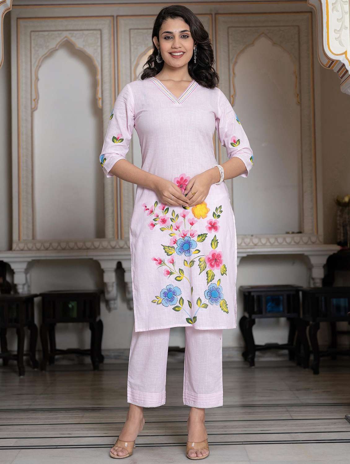 women three quarter sleeve kurta pant with dupatta set - 22014573 - Standard Image - 2