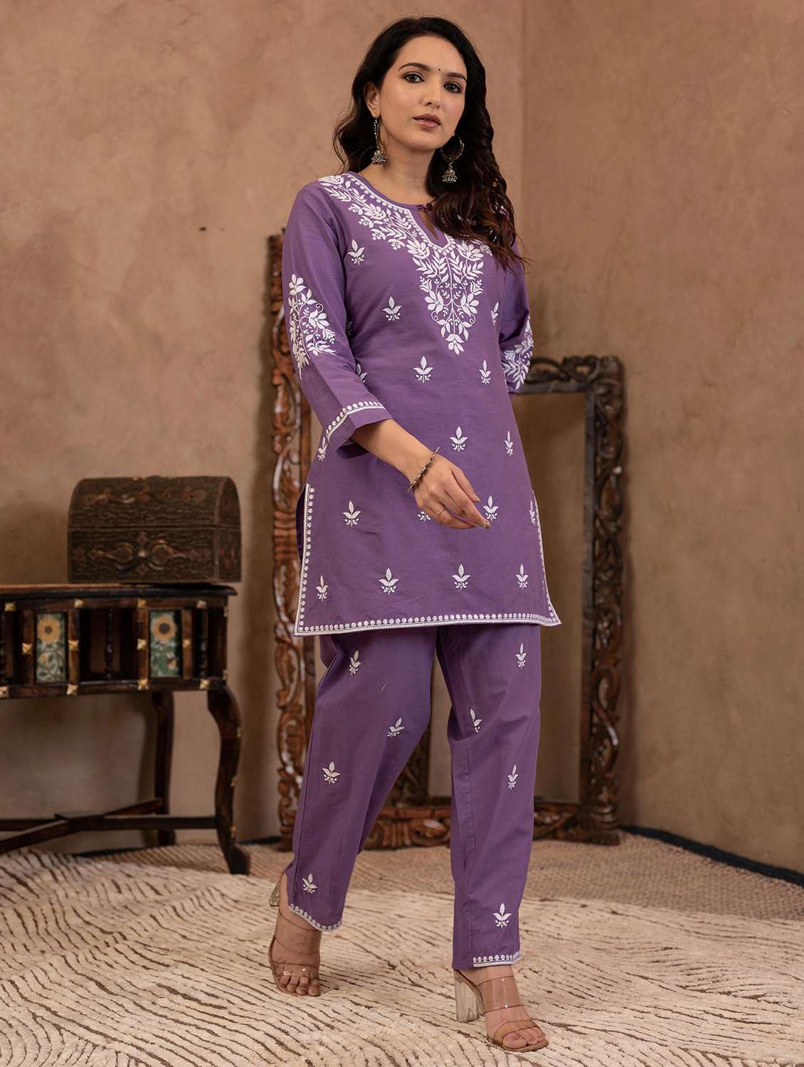 women three quarter sleeve ethnic co-ord set - 22014585 -  Standard Image - 2