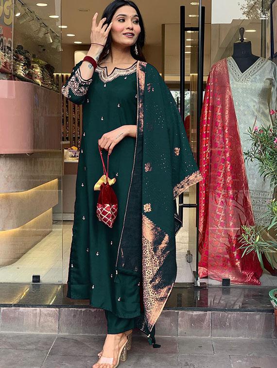 women embroidered three quarter sleeve kurta pant with dupatta set - 22014608 - Standard Image - 2