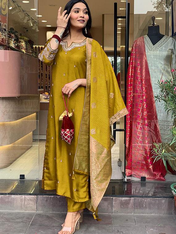 women embroidered three quarter sleeve kurta pant with dupatta set - 22014610 - Standard Image - 2