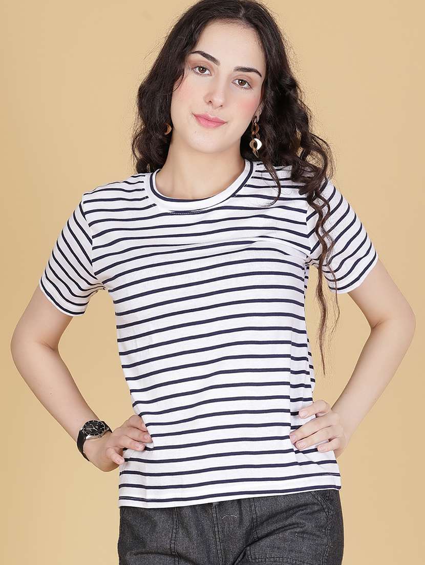 striped white cotton regular fit t-shirt