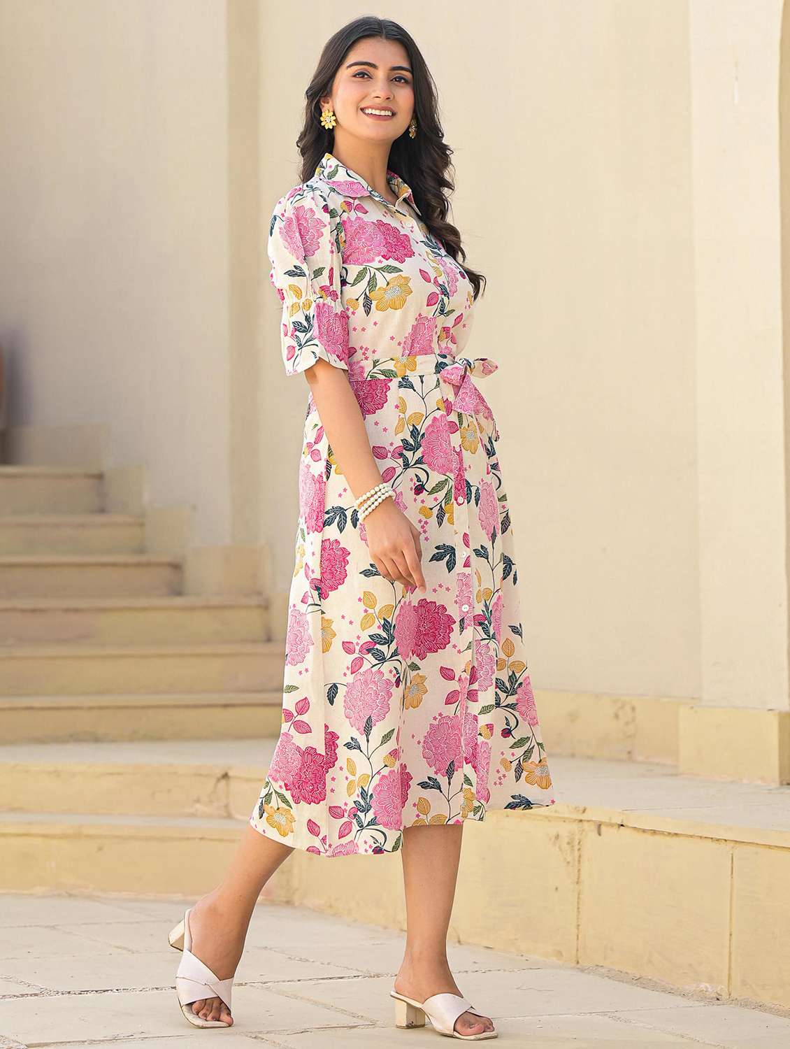women floral printed puff sleeve a-line ethnic dress - 22014642 -  Standard Image - 2