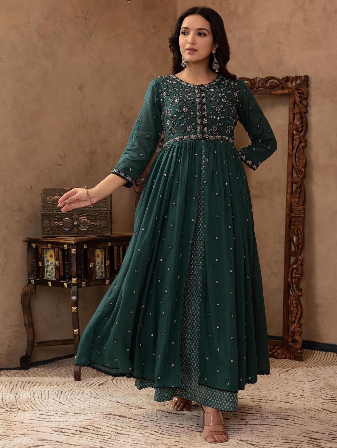 women embroidered three quarter sleeve ethnic dress - 22014663 - Standard Image - 2