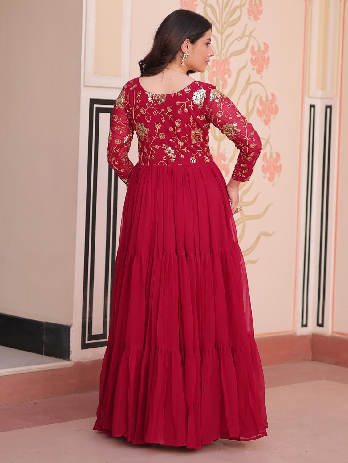 women solid with work square neck tiered ethnic dress - 22014723 - Standard Image - 2