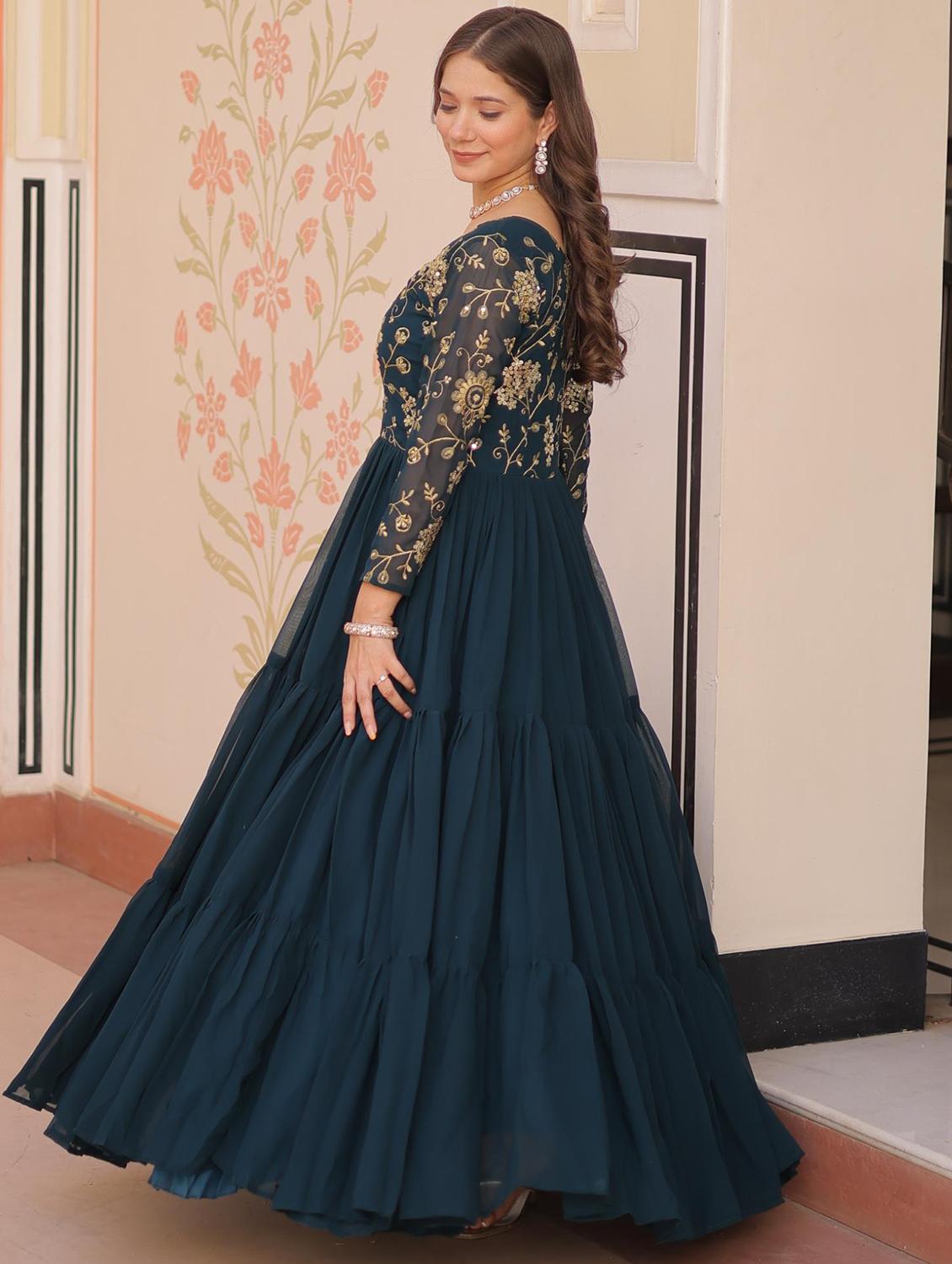 women solid with work square neck tiered ethnic dress - 22014725 - Standard Image - 2