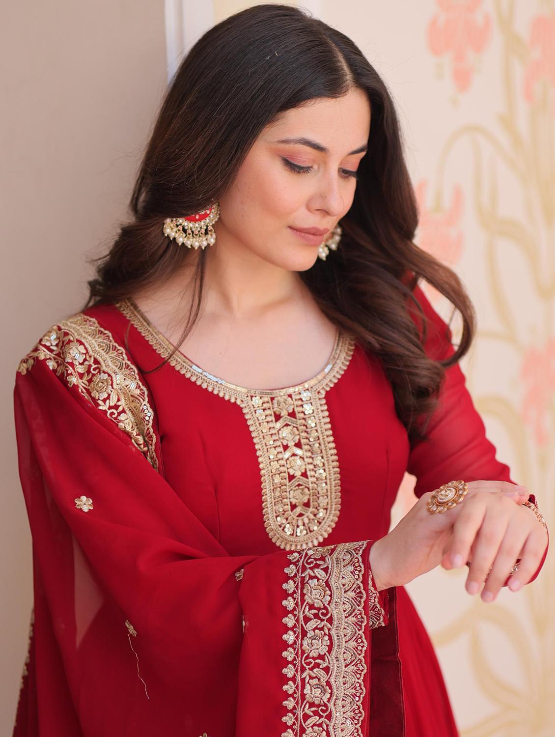 women embroidered long sleeve anarkali kurta dupatta set - 22014726 - Standard Image - 2