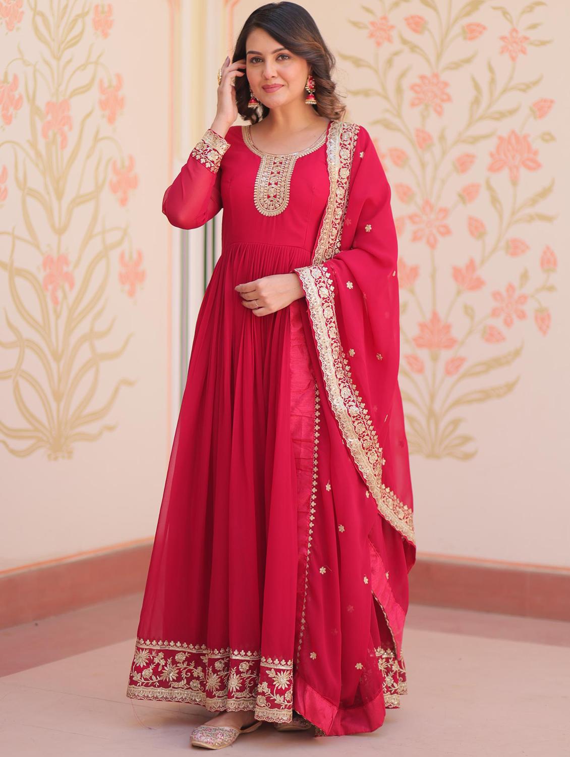 women embroidered long sleeve anarkali kurta dupatta set - 22014727 - Standard Image - 2