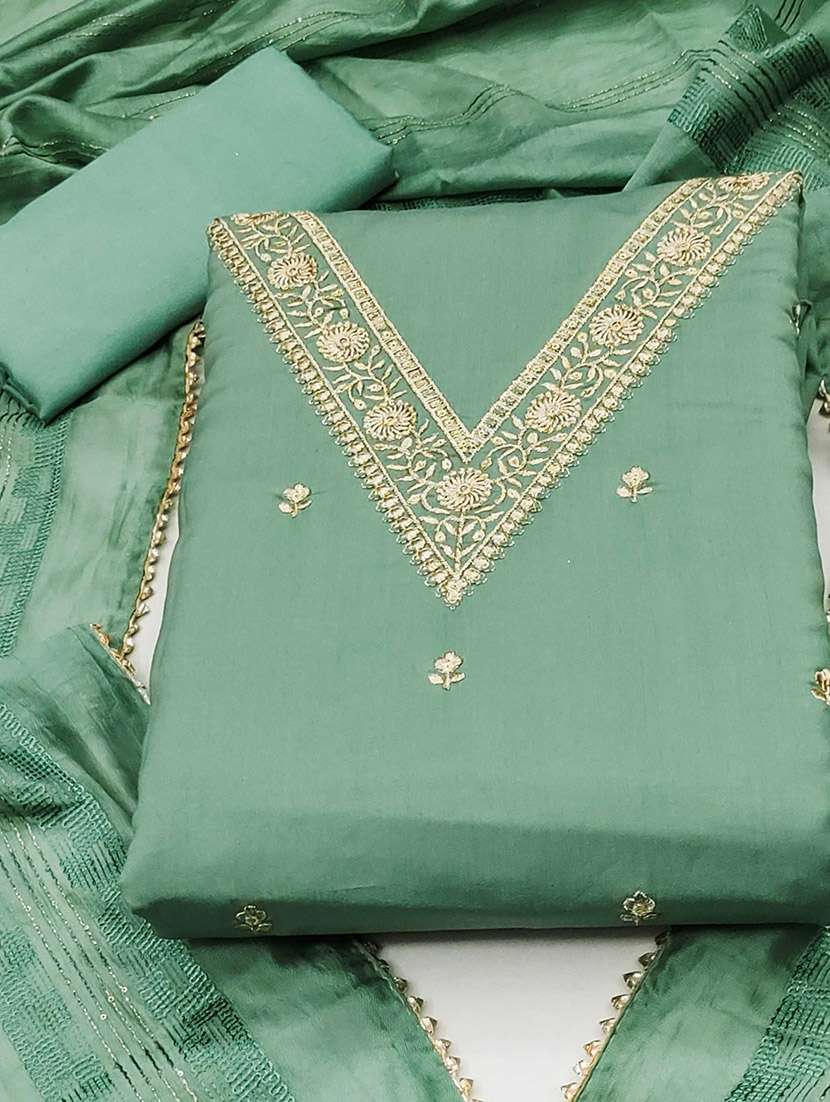 women solid with work embroidered unstitched suit set - 22016375 -  Standard Image - 2