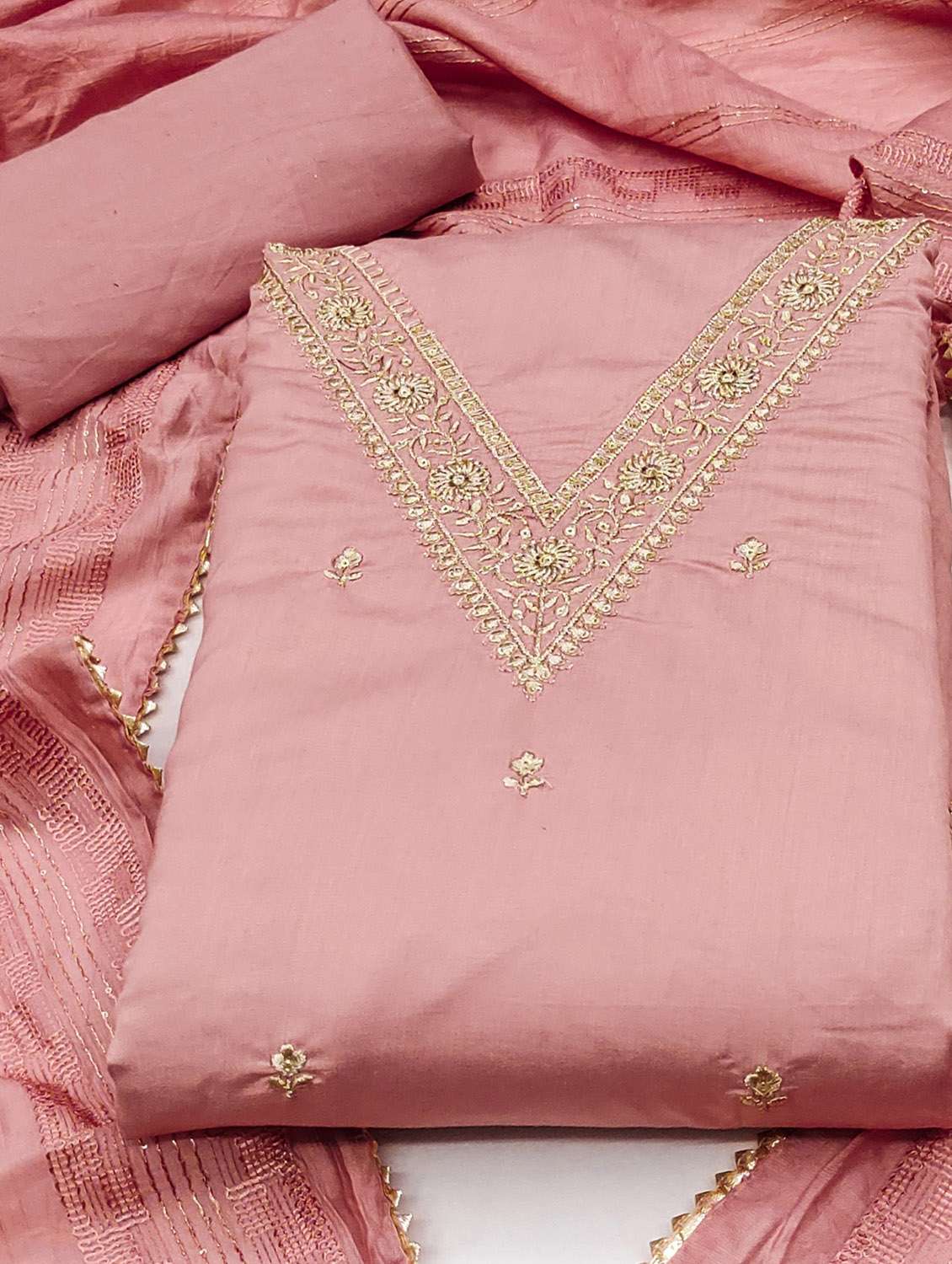 women solid with work embroidered unstitched suit set - 22016376 - Standard Image - 2