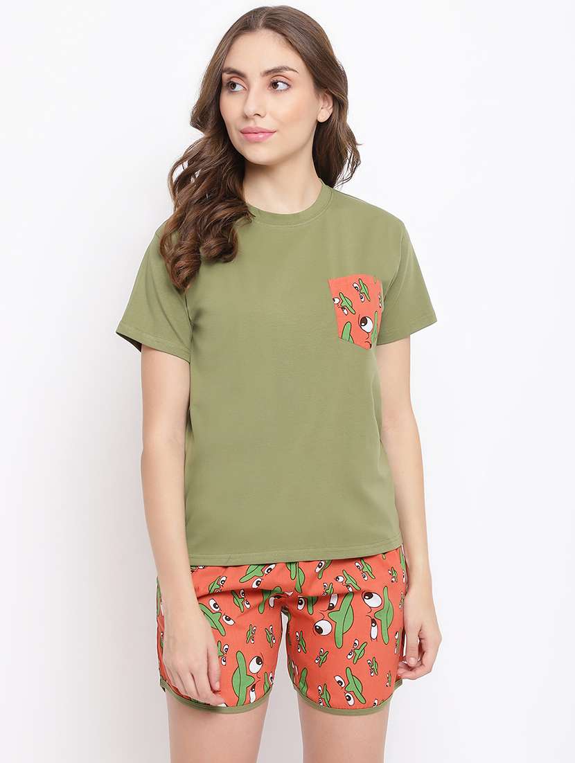 women printed nightwear shorts set - 22016377 -  Standard Image - 2