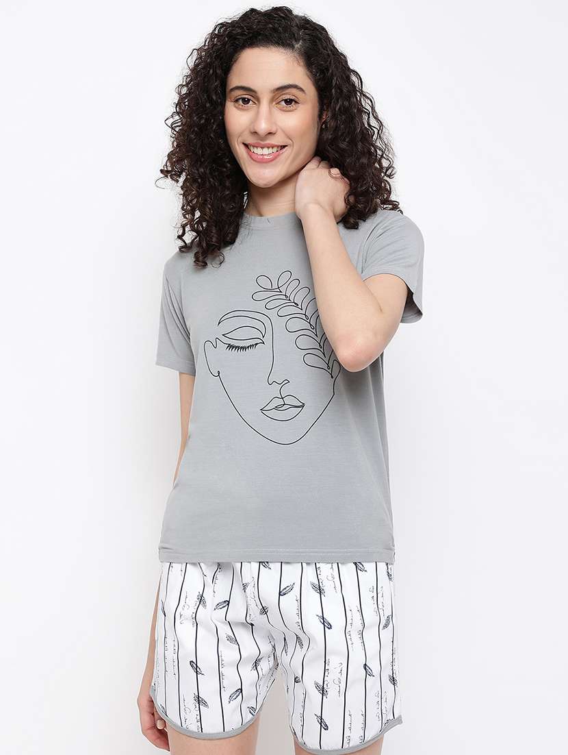 women printed nightwear shorts set - 22016387 -  Standard Image - 2