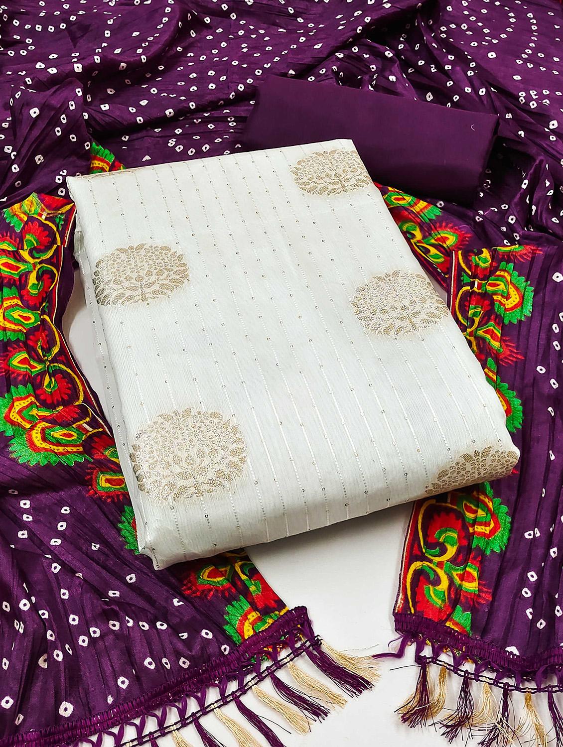 women self design zari work unstitched suit set - 22016410 - Zoom Image - 0