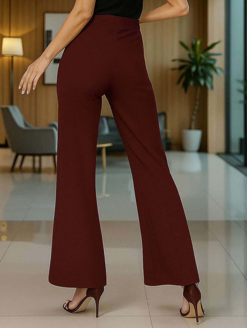 women solid high rise straight trouser - 22016426 -  Standard Image - 2