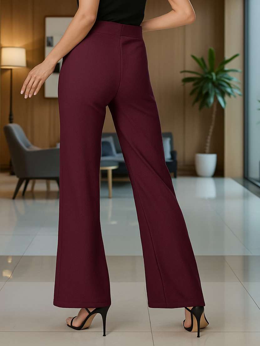 women solid high rise straight trouser - 22016430 - Standard Image - 2