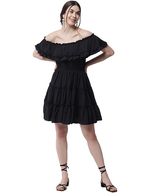 women black solid off shoulder tiered dress - 22016463 - Standard Image - 0