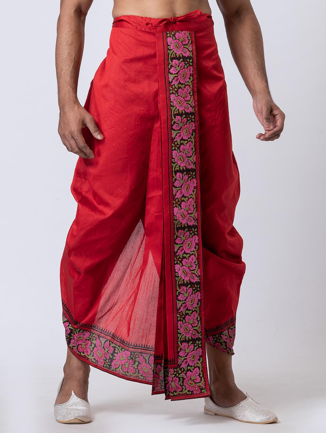 men printed mid rise draped dhoti - 22016535 - Standard Image - 2