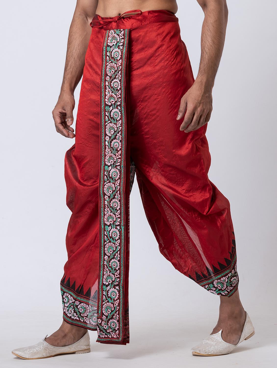 men printed mid rise draped dhoti - 22016538 - Standard Image - 2