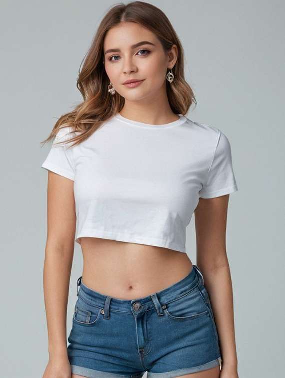 women solid short sleeve regular fit crop t-shirt - 22016571 -  Standard Image - 2