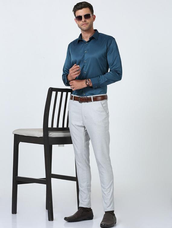 men solid collared long sleeve formal shirt - 22016984 - Standard Image - 2