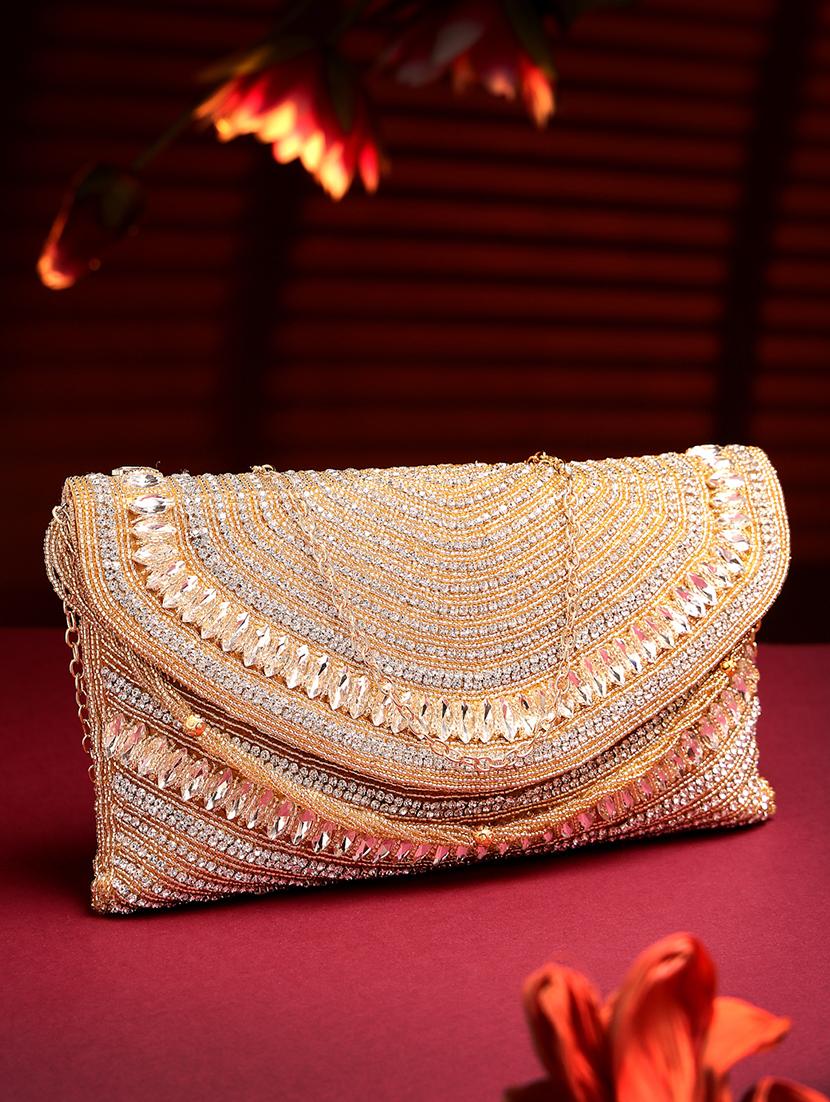 gold embellished party clutch with chain strap - 22017140 -  Zoom Image - 0