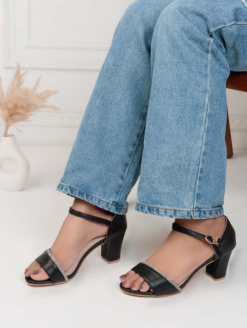 women black ankle strap sandal - 22017456 - Standard Image - 0