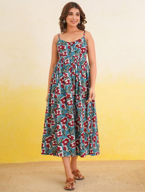women floral print shoulder strap fit & flare dress - 22017472 - Standard Image - 0
